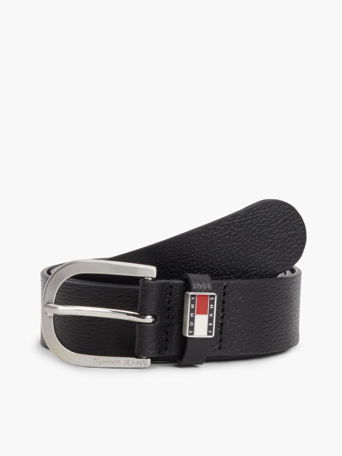 Tommy Jeans Round Buckle Leather Belt — Black