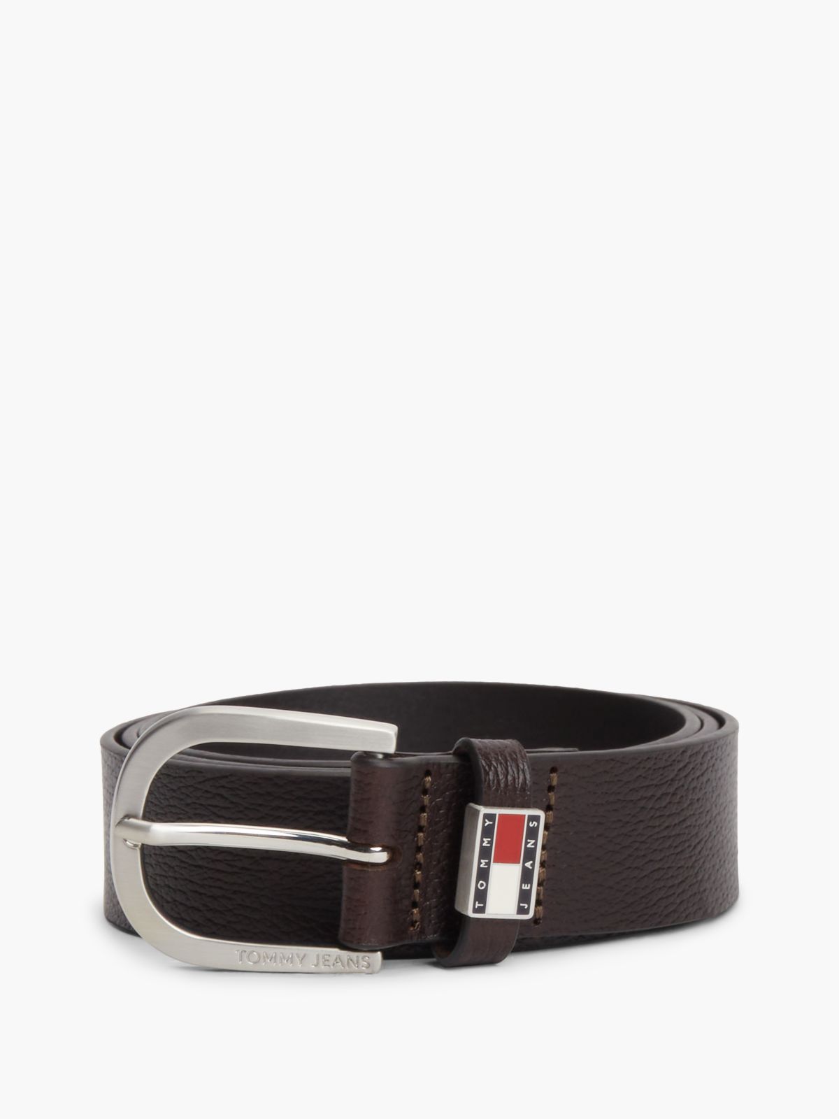 Tommy Jeans Round Buckle Leather Belt — Dark Brown
