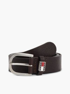 Tommy Jeans Round Buckle Leather Belt, Dark Brown