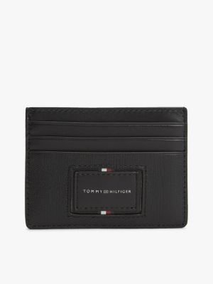 Hilfiger Logo Leather Card Holder, Black