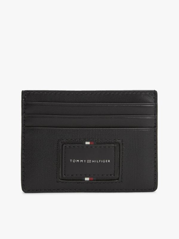 Hilfiger Logo Leather Card Holder — Black