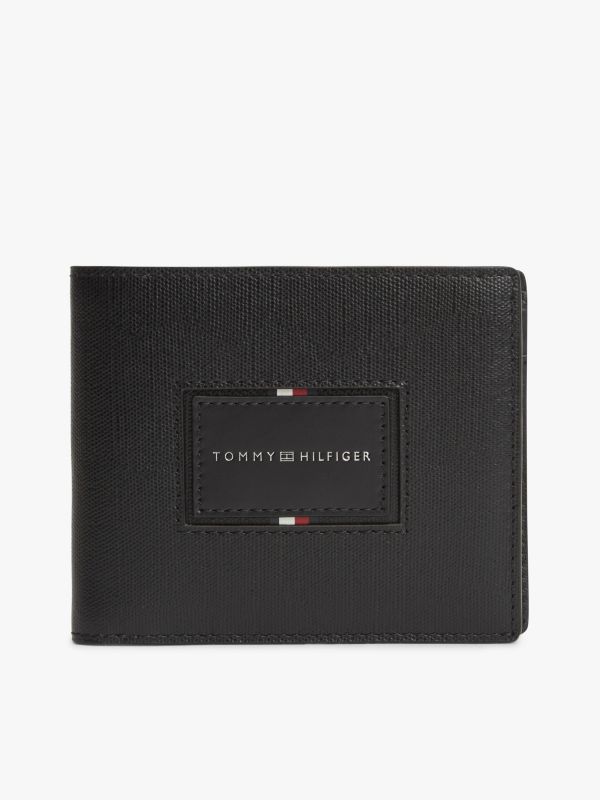 Hilfiger Logo Leather Card & Coin Wallet — Black