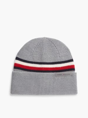 Мужская шапка Tommy Hilfiger Signature Flag Stripe Wool-Blend Beanie, цвет: Средний серый меланжевый