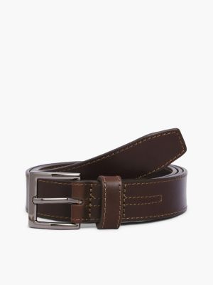 Square Buckle Leather Belt, Brown