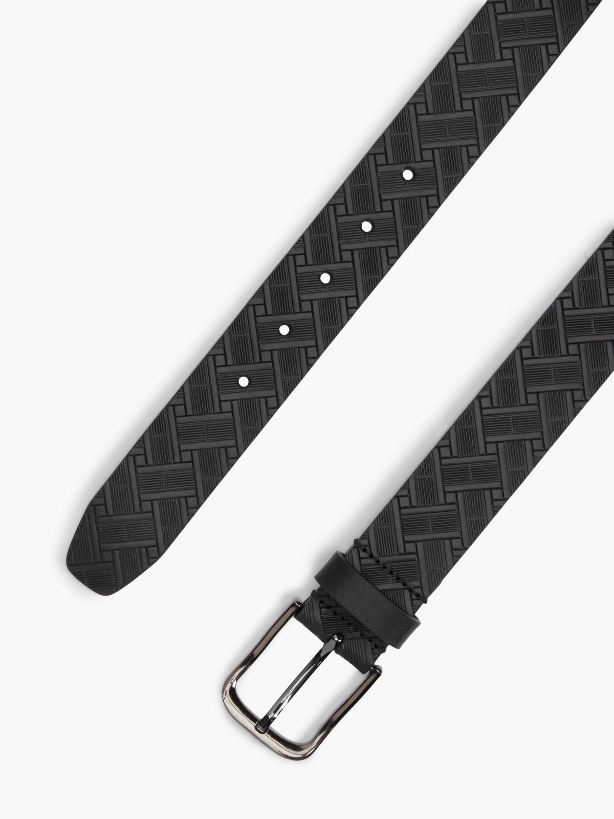 Square Buckle Embossed Leather Belt — Black