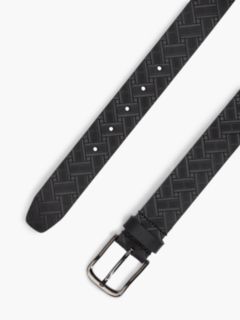Square Buckle Embossed Leather Belt — Black 2