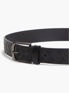 Square Buckle Embossed Leather Belt — Black 3