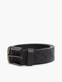 Square Buckle Embossed Leather Belt — Black 4