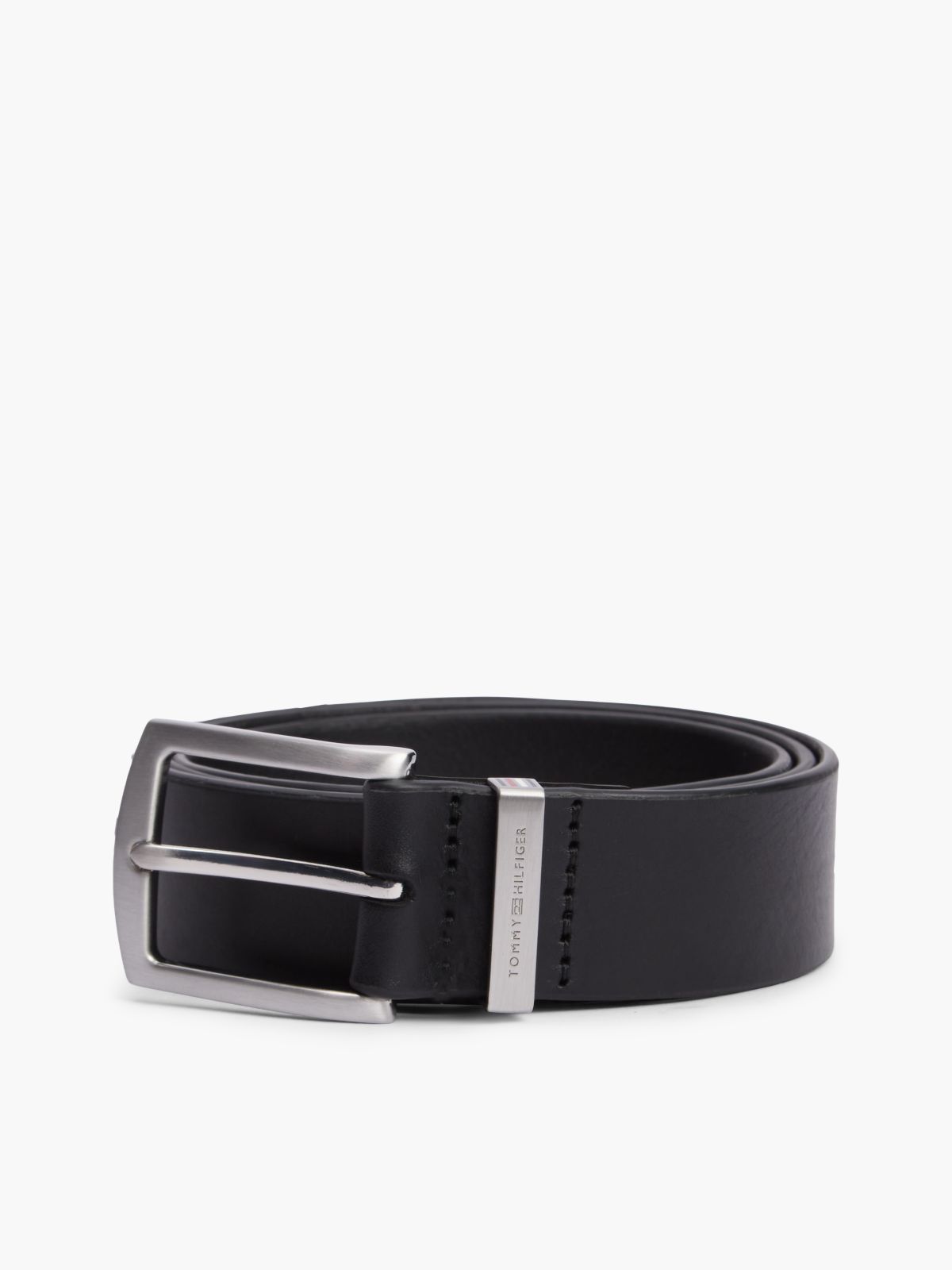 Square Buckle Smooth Leather Belt — Black