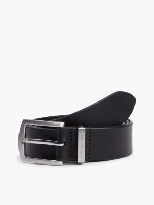 Square Buckle Smooth Leather Belt, Black