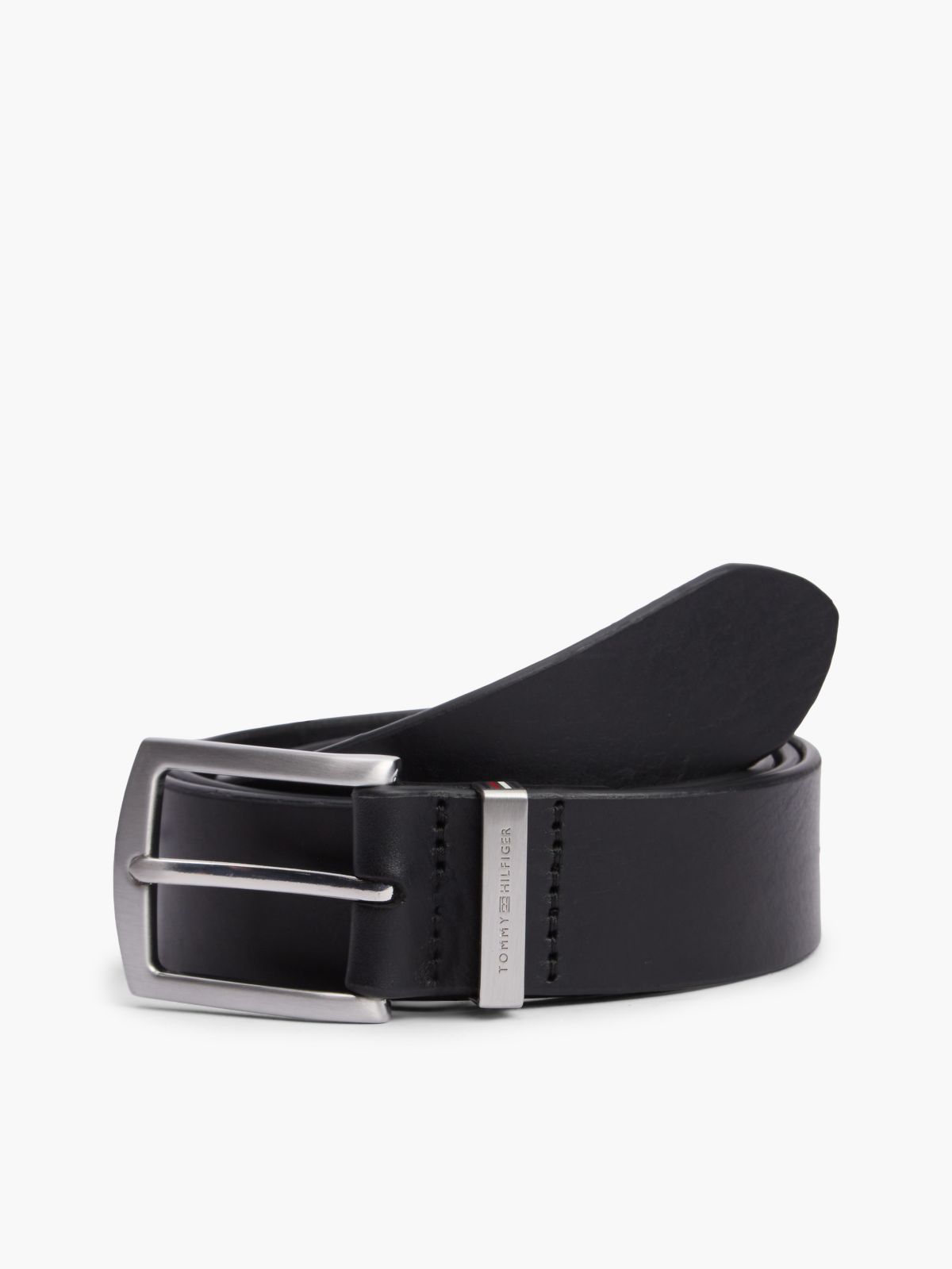 Square Buckle Smooth Leather Belt — Black