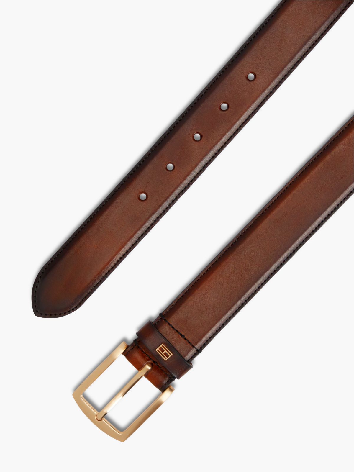 Square Buckle Burnished Leather Belt — Brown Heather