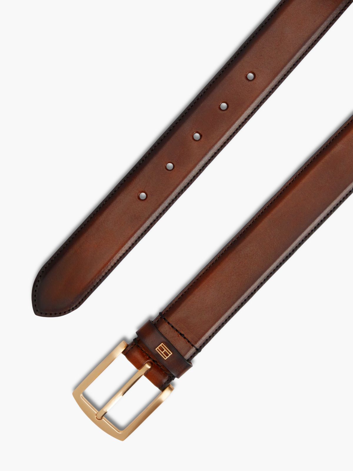 Square Buckle Burnished Leather Belt — Brown Heather