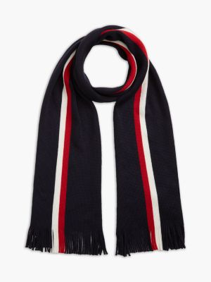 Signature Stripe Wool-Blend Scarf, Space Blue