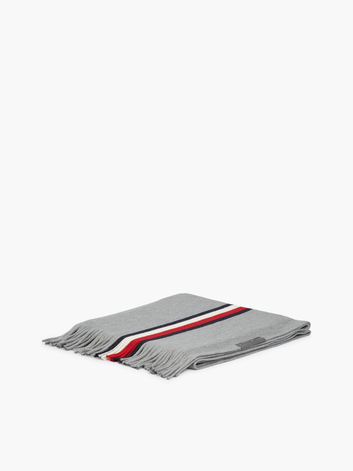 Signature Stripe Wool-Blend Scarf — Medium Grey Heather