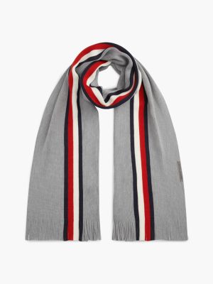 Мужской шарф Tommy Hilfiger Signature Stripe Wool-Blend, цвет: Средний серый меланжевый