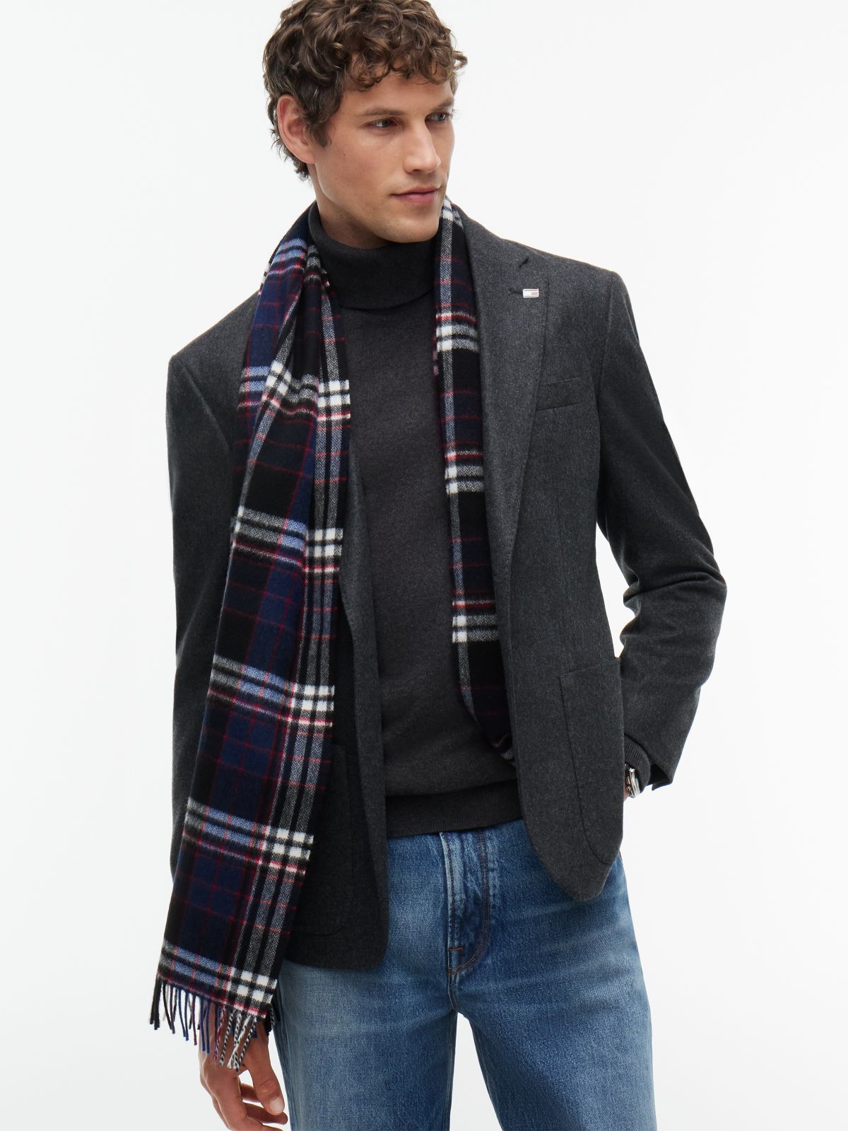 Plaid Wool Scarf — Black Check