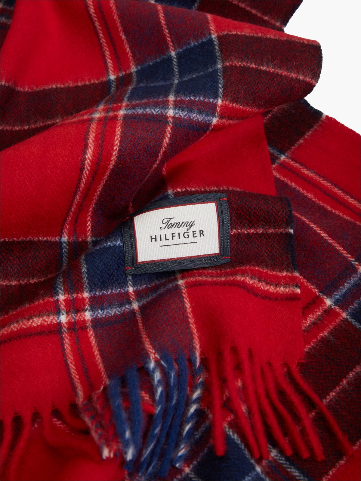Plaid Wool Scarf — Medium Red Check
