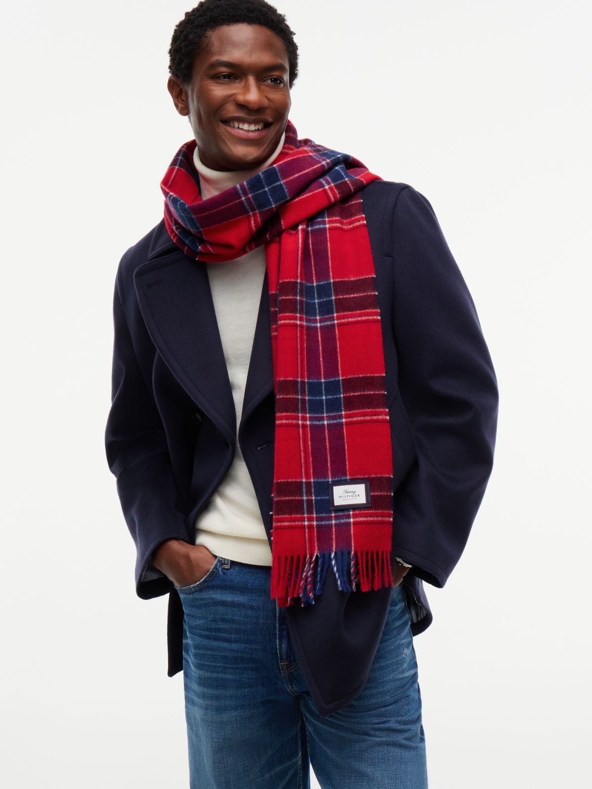 Plaid Wool Scarf — Medium Red Check