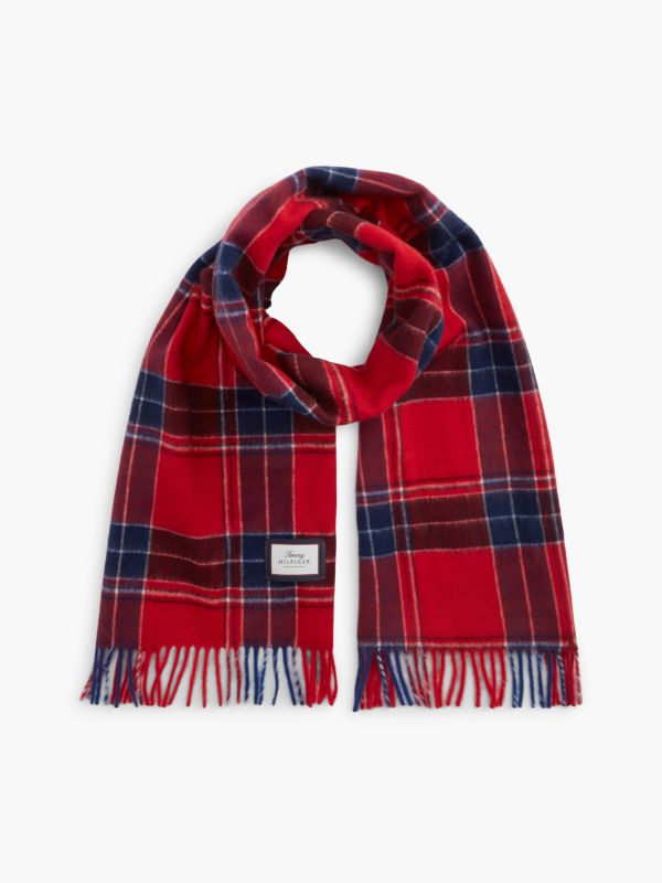 Plaid Wool Scarf — Medium Red Check