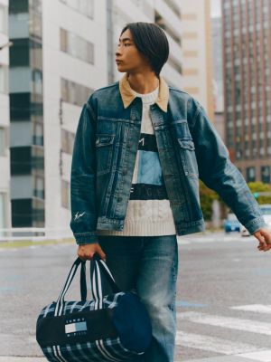 Мужская сумка Tommy Hilfiger x Frgmt Plaid Duffel, цвет: Тёмно-синий клетчатый — фото 7