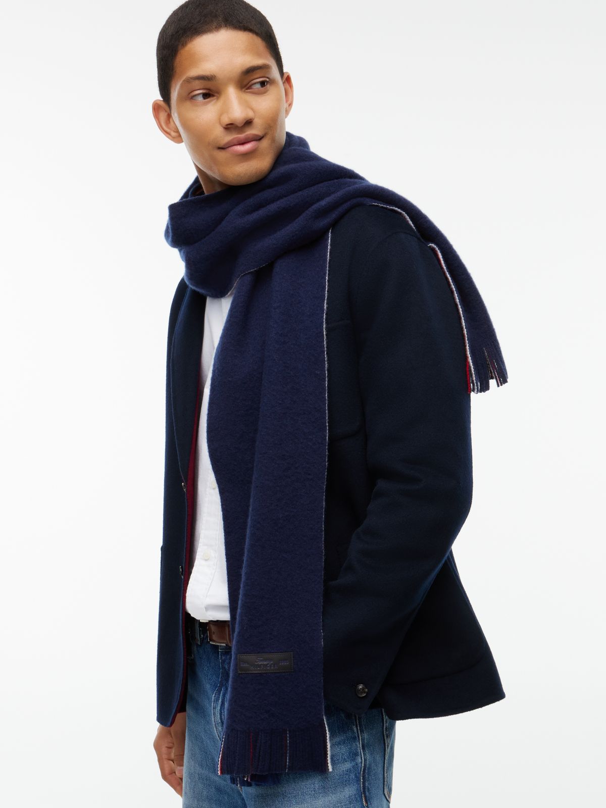 Solid & Striped Reversible Wool Scarf — Preppy Navy