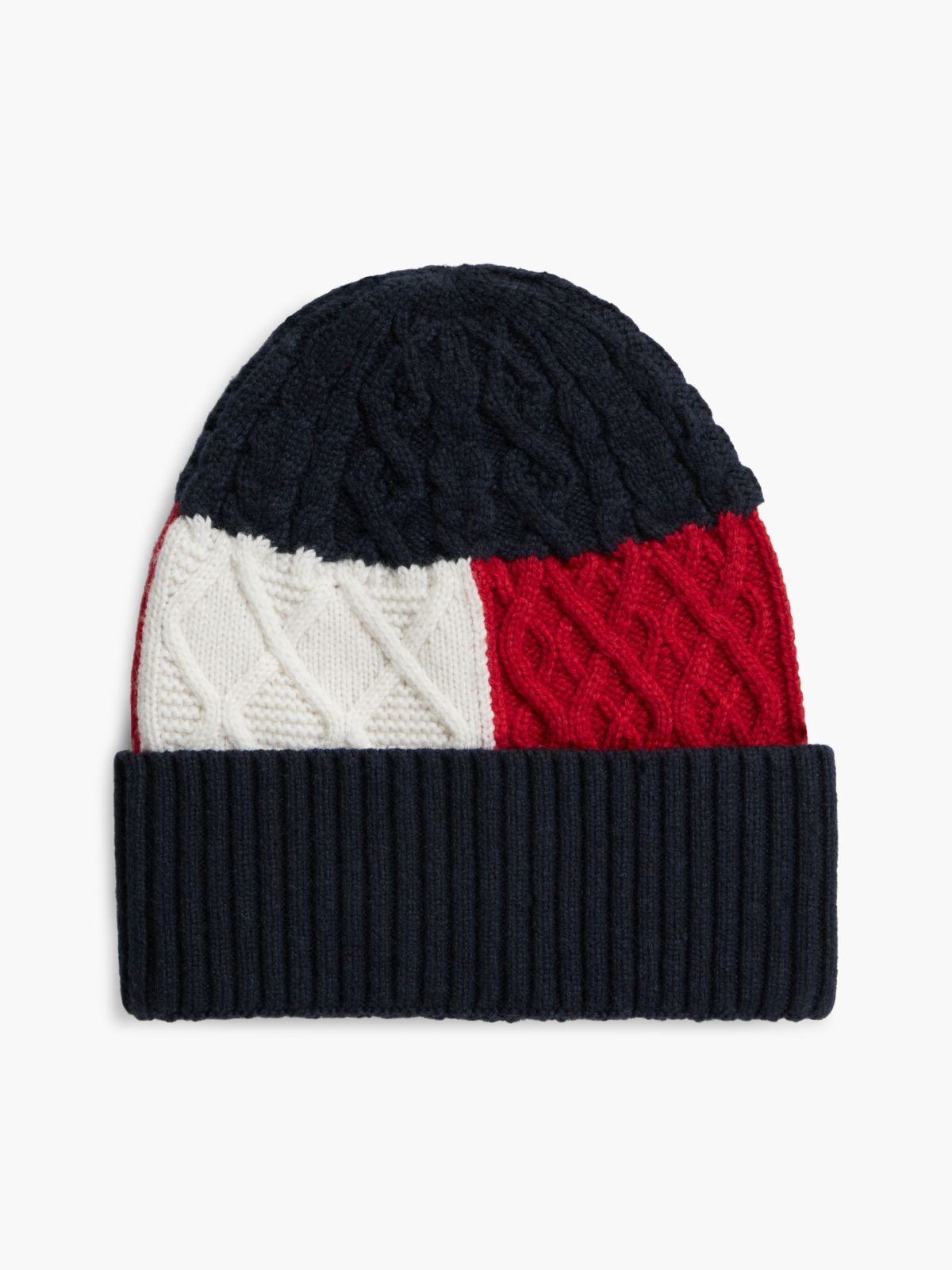 Colorblock Cable Knit Wool-Blend Beanie — Space Blue