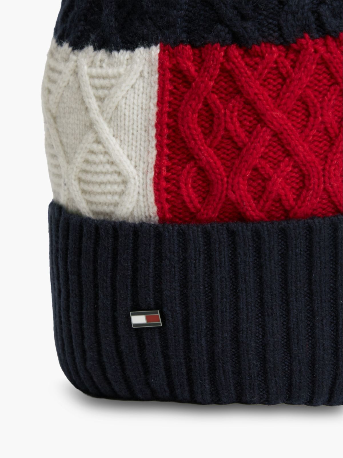 Colorblock Cable Knit Wool-Blend Beanie — Space Blue