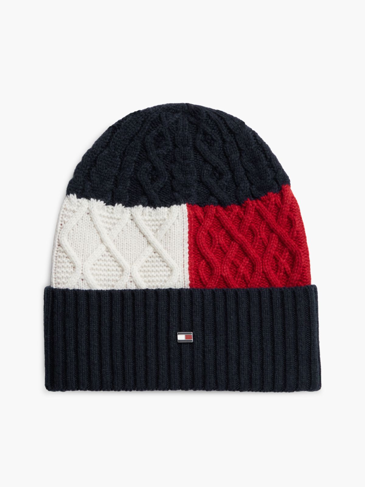 Colorblock Cable Knit Wool-Blend Beanie — Space Blue