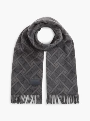 Allover Jacquard Flag Logo Wool Scarf, Black