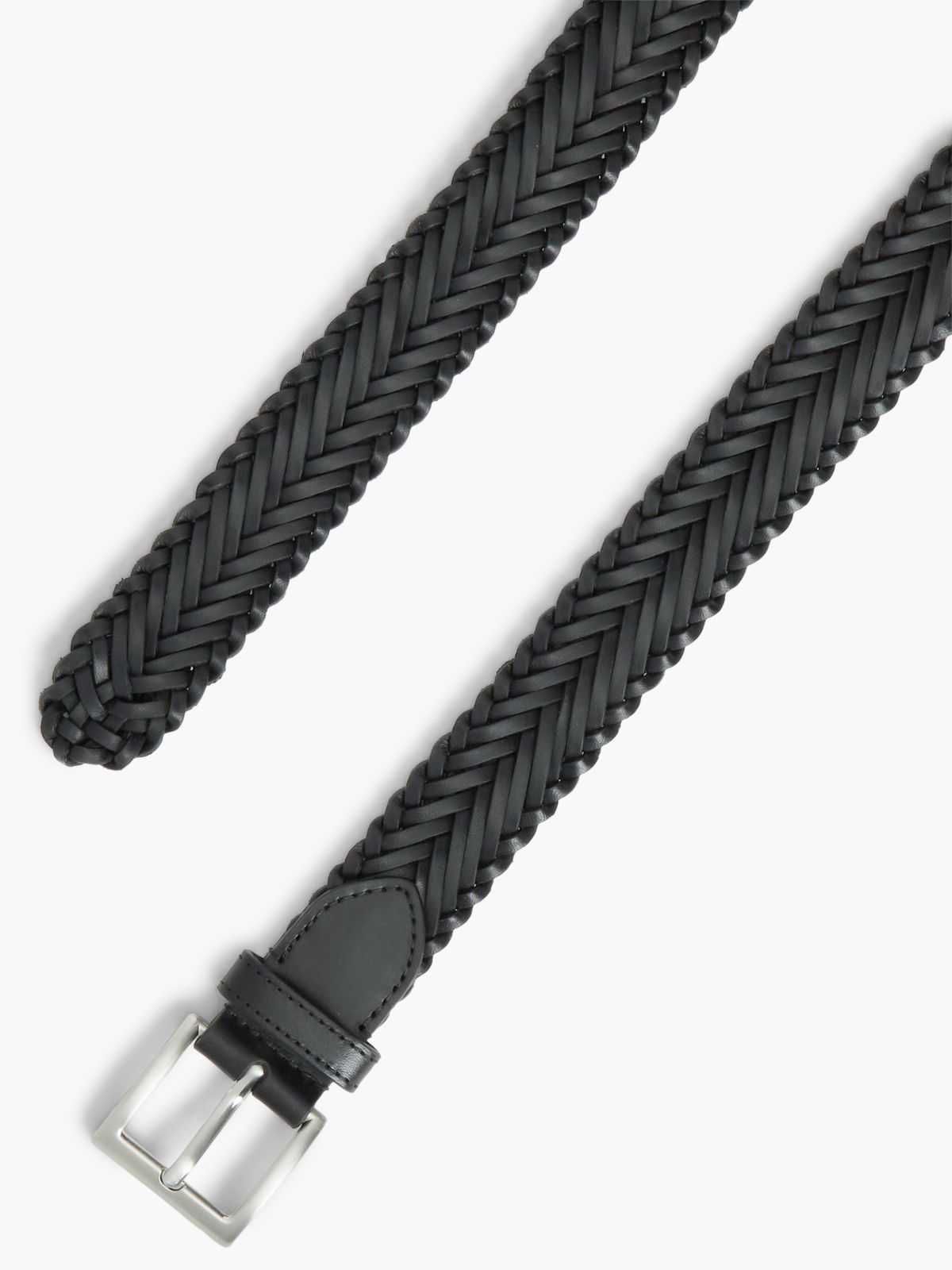 Square Buckle Woven Leather Belt — Black