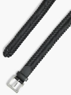 Square Buckle Woven Leather Belt — Black 2