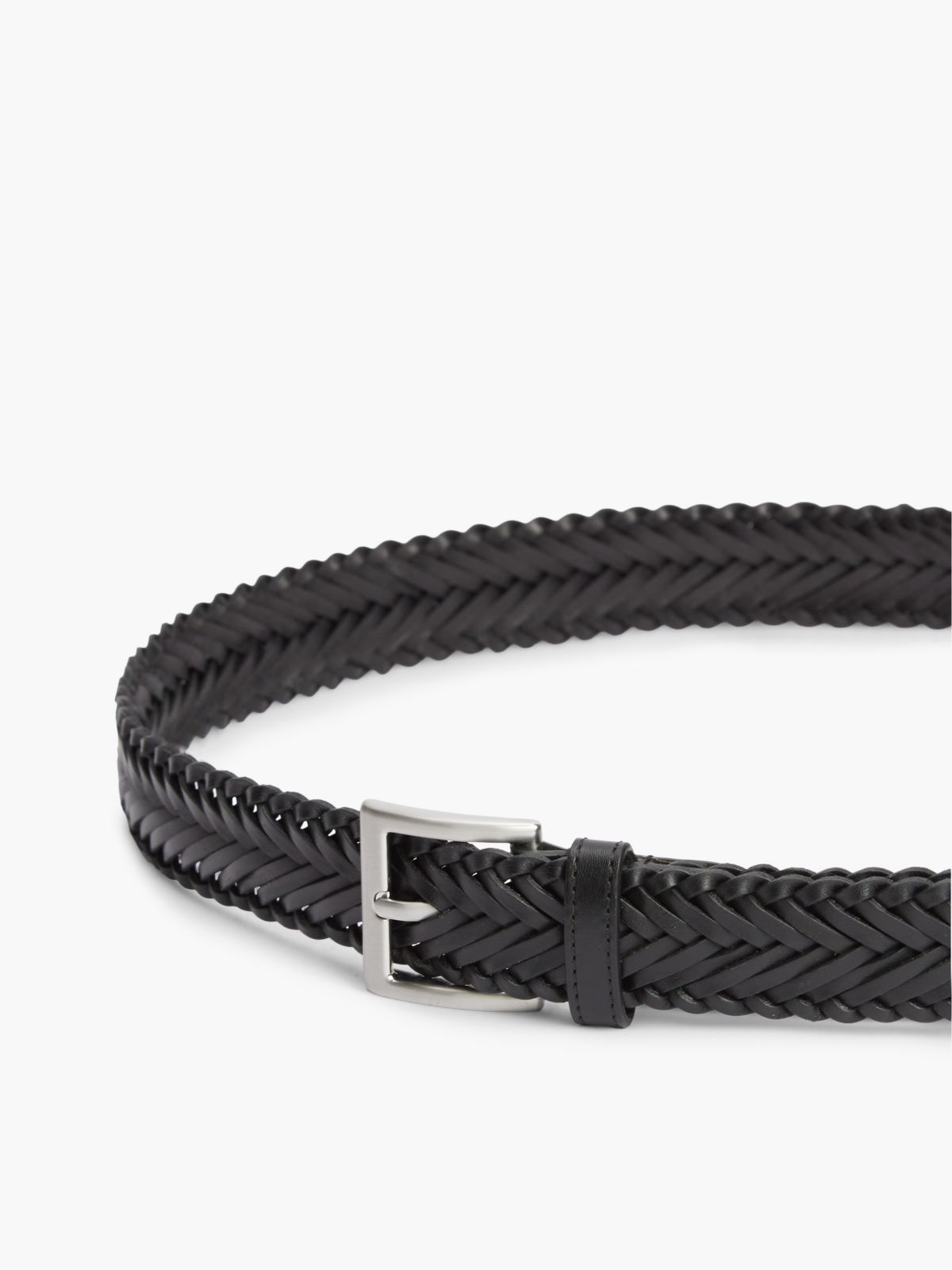 Square Buckle Woven Leather Belt — Black