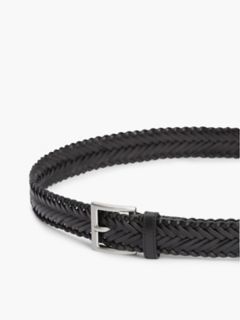 Square Buckle Woven Leather Belt — Black 3