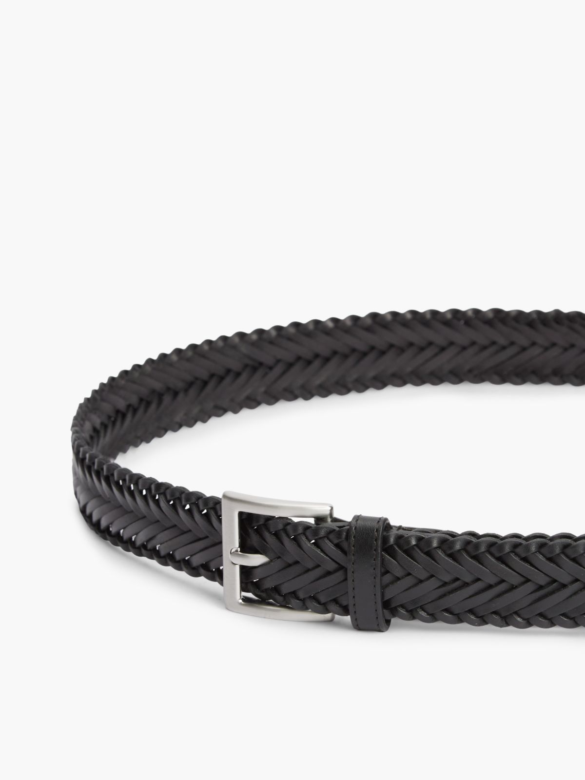 Square Buckle Woven Leather Belt — Black