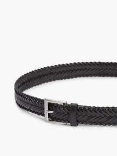 Square Buckle Woven Leather Belt — Black 5