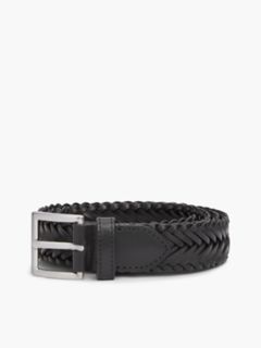 Square Buckle Woven Leather Belt — Black 6