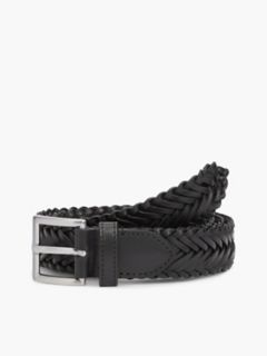 Square Buckle Woven Leather Belt — Black 1