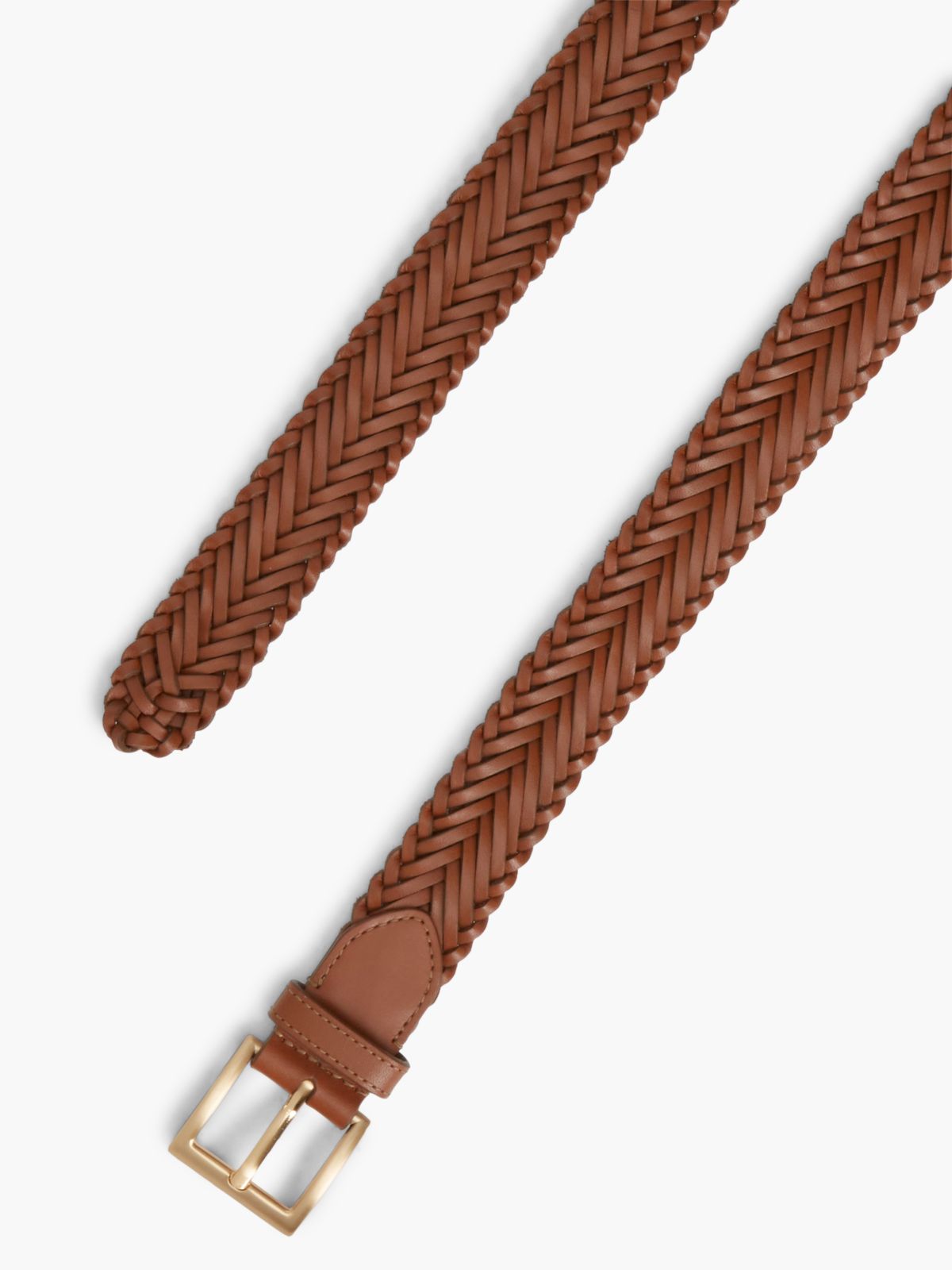 Square Buckle Woven Leather Belt — Winter Cognac