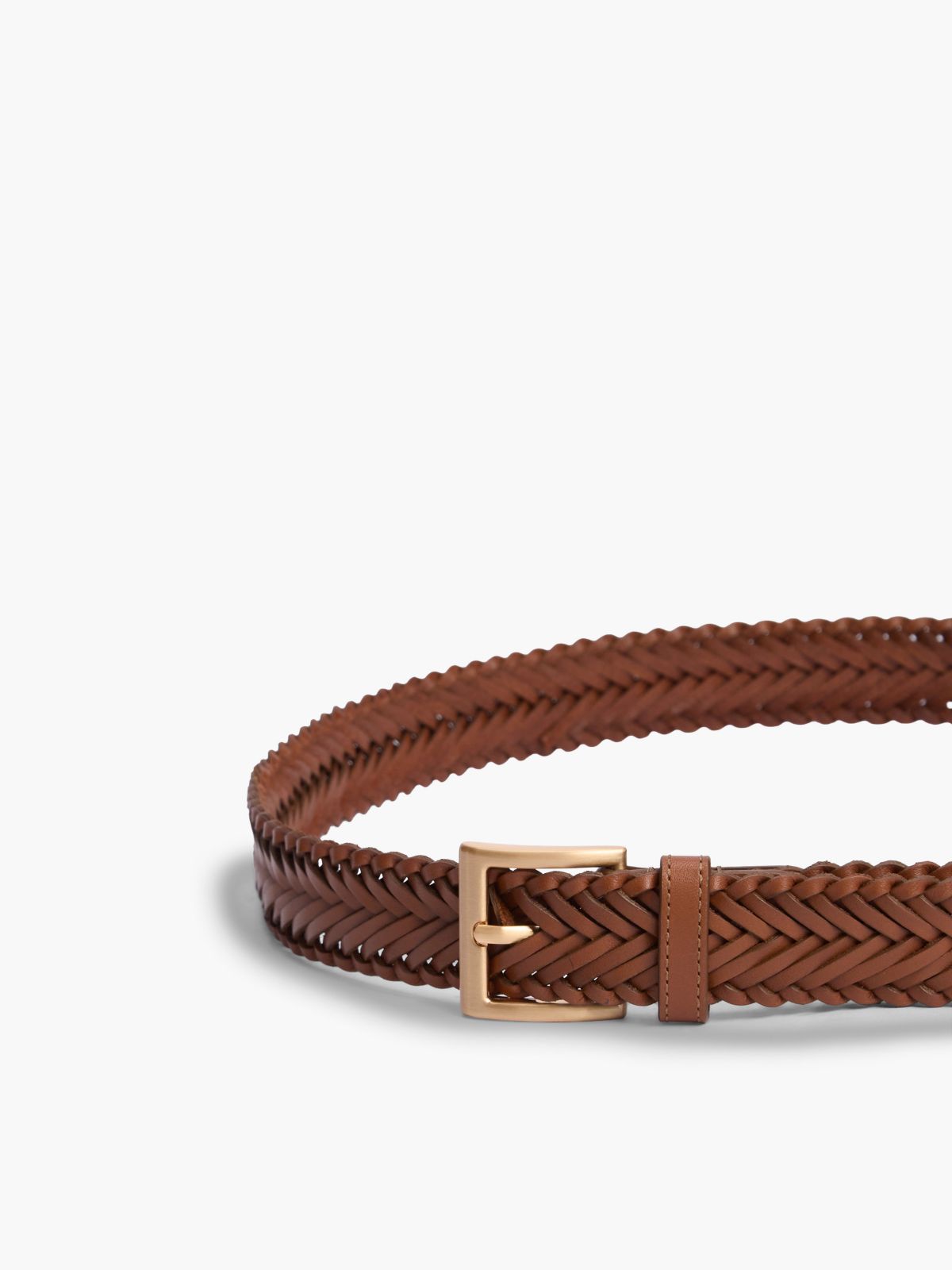 Square Buckle Woven Leather Belt — Winter Cognac