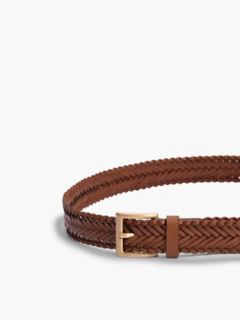 Square Buckle Woven Leather Belt — Winter Cognac 3