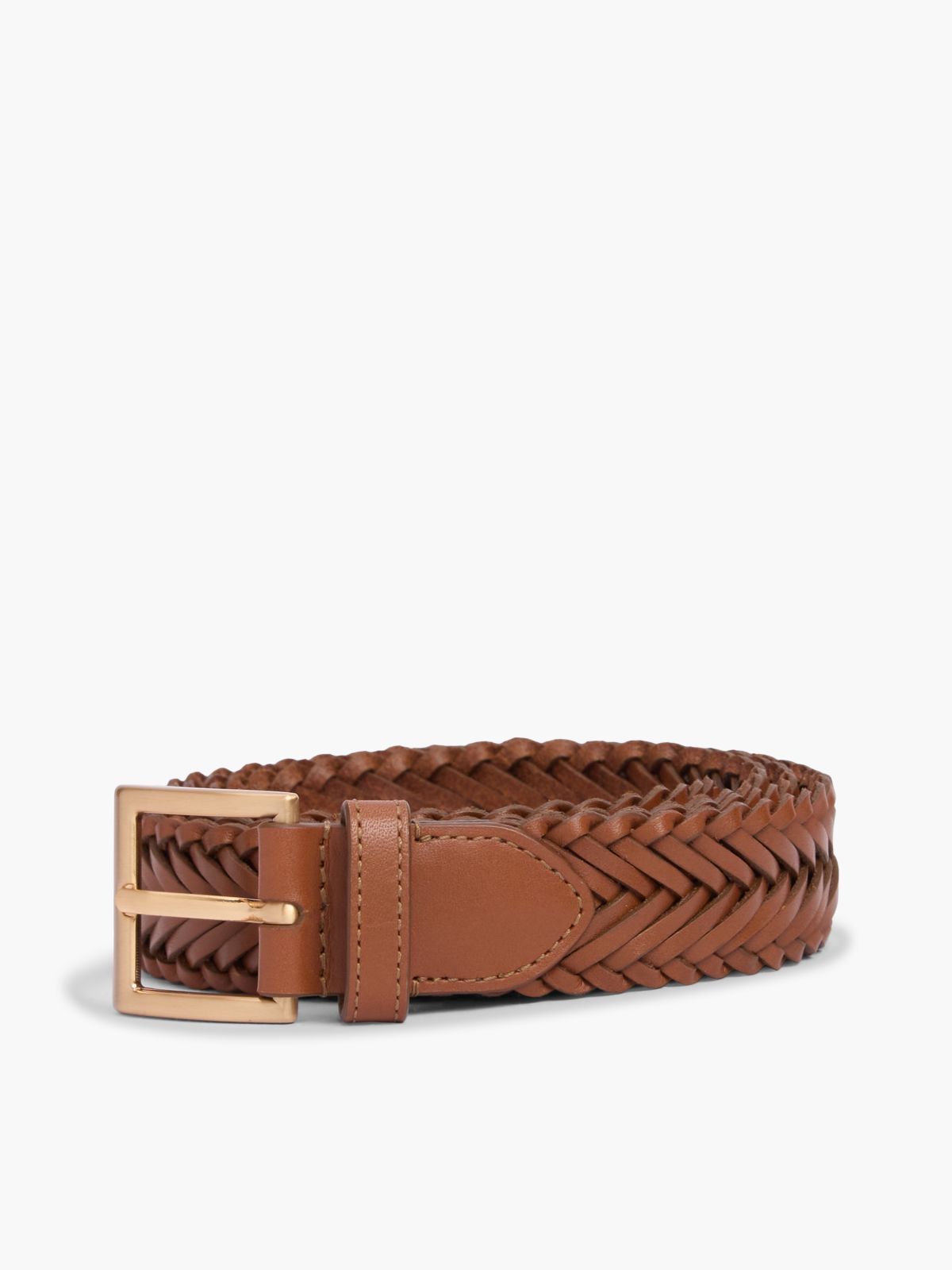 Square Buckle Woven Leather Belt — Winter Cognac