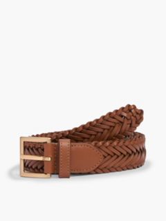 Square Buckle Woven Leather Belt — Winter Cognac 1