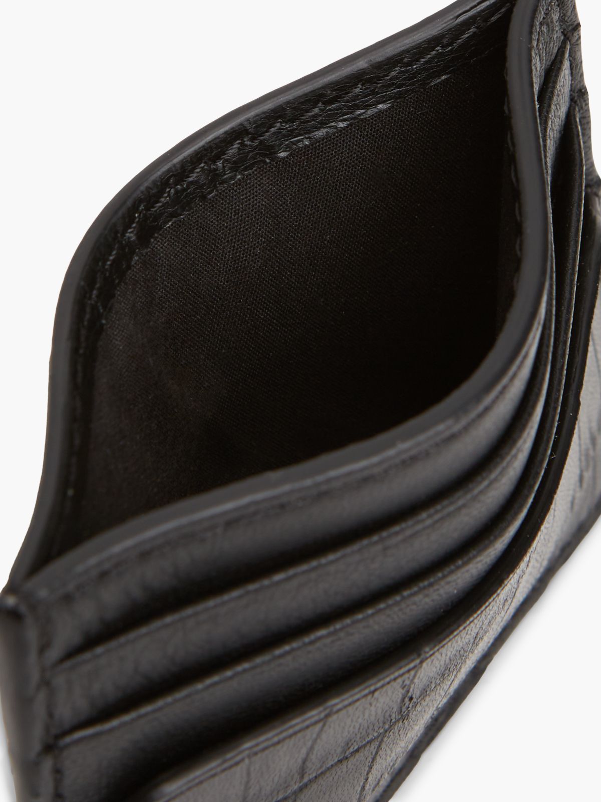 Croc-Embossed Leather Card Holder — Black