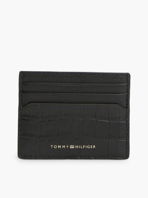 Croc-Embossed Leather Card Holder, Black