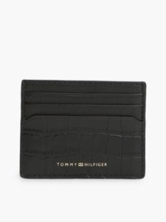 Croc-Embossed Leather Card Holder — Black 1