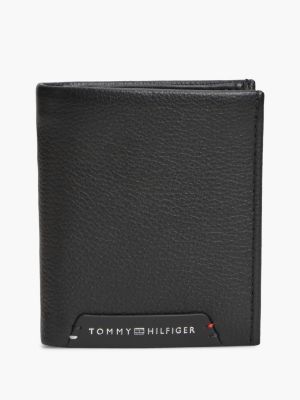 Pebbled Leather Trifold Wallet, Black
