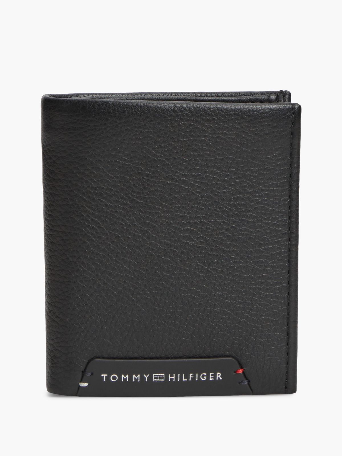 Pebbled Leather Trifold Wallet — Black