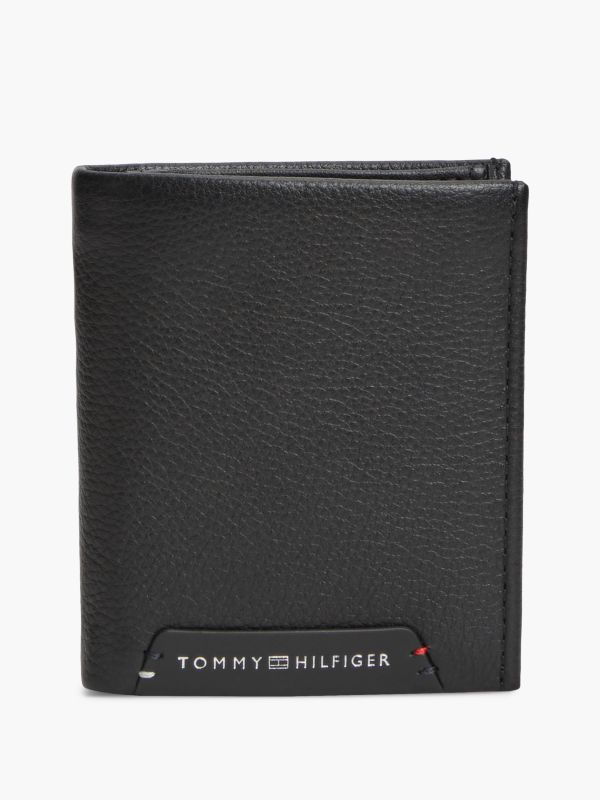 Pebbled Leather Trifold Wallet — Black
