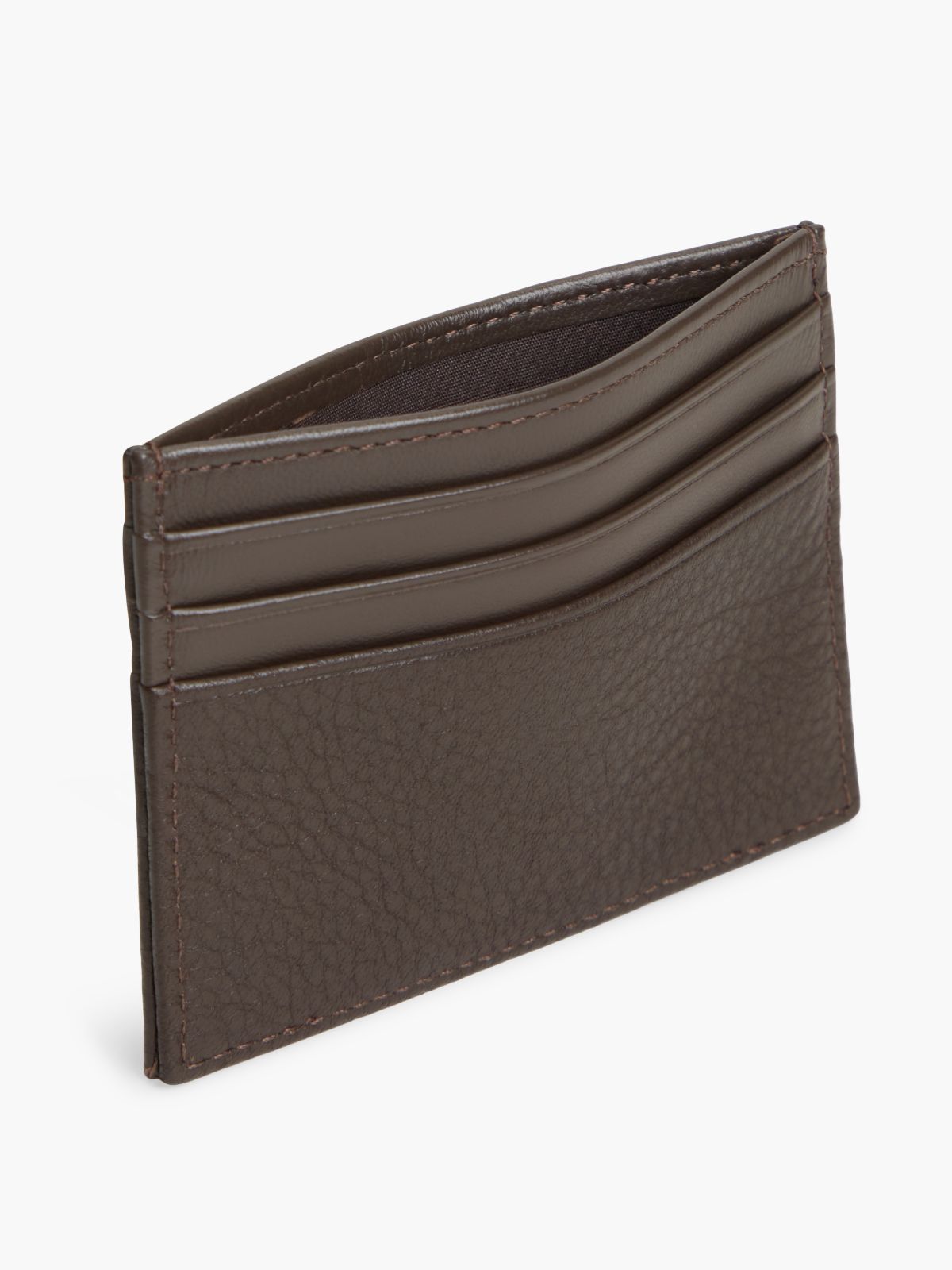 Pebbled Leather Card Holder — Brown